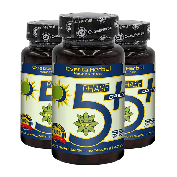 Мента, Глог, Валериана, Лайка, Маточина, B1, B6, B12 - Phase 5+ Daily (40 табл. х 515mg)