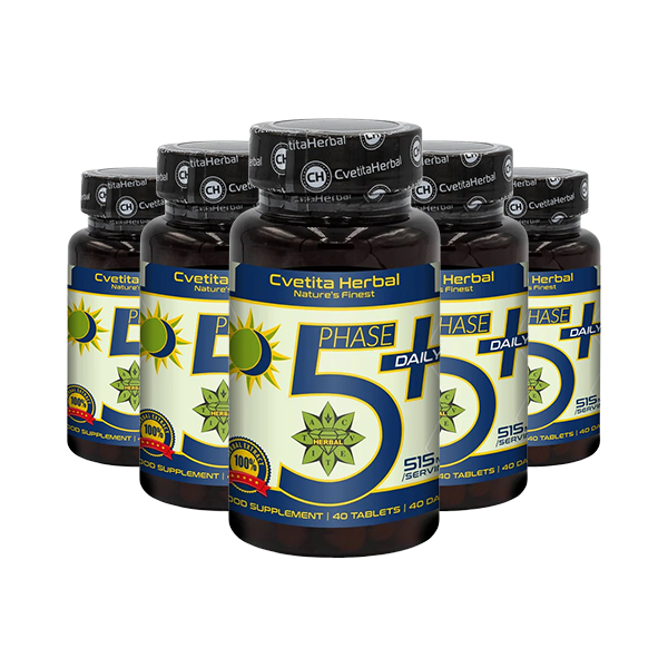 Мента, Глог, Валериана, Лайка, Маточина, B1, B6, B12 - Phase 5+ Daily (40 табл. х 515mg)
